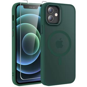 6 x WRJ Case Designed for iPhone 12/12 Pro, Translucent Magnetic Phone Case for Women Men [Compatible with Magsafe] Slim Anti-Fingerprints Shockproof Protective Cover with Screen Protector-Green