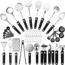 46Pcs 18/8 Stainless Steel Kitchen Utensils Set, Stainless Steel Cooking Utensils, Complete Tools with Metal Kitchen Gadgets for Beginner Cooks, Apartment Dwellers, Homemakers, Dishwasher Safe
