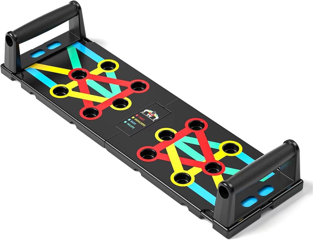 Multi-Functional Push-Up Plate with 4 Color Zones and 16 Holes. Portable and Foldable Push-up Board with Handle for Muscle Building and Strength Training