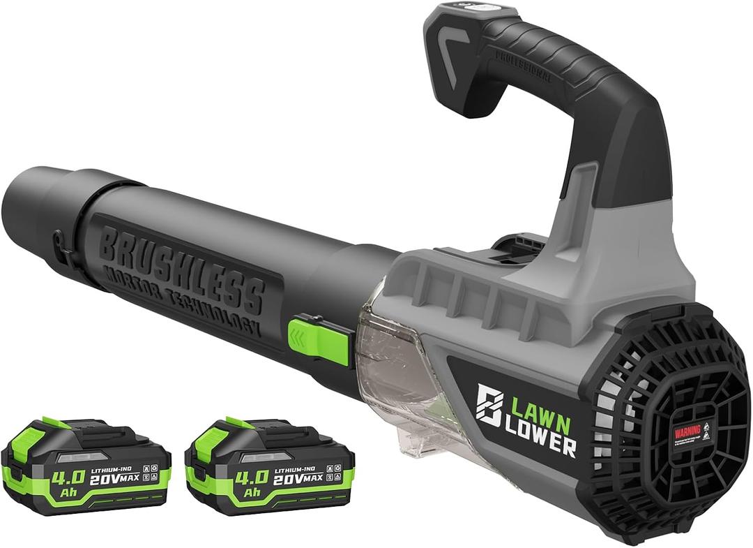 Leaf Blower with Brushless Motor, 580CFM/160MPH Leaf Blower Cordless, Electric Lightweight Blower with 2X4.0Ah Batteries and Charger, 2 Speed Modes, for Lawn Care, Patio Cleaning, etc. (Gray)