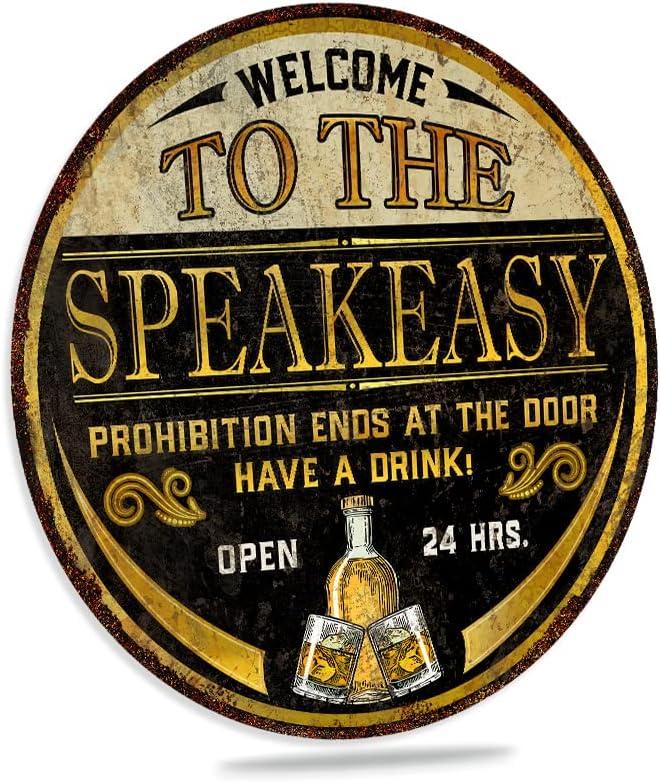 Welcome to the Speakeasy Sign Prohibition Home Bar Whiskey Bar Vintage Signs 12" Round 200122001011