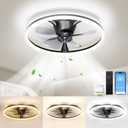 Ceiling Fans with Lights and Remote, 20'' Flush Mount Ceiling Fan of 150 Ultra Wide, Low Profile Ceiling Fan with 6 Speeds, 3000-6500K Dimmable Led for Bedroom Livingroom, Black