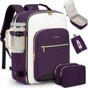 LOVEVOOK 50L Travel Backpack for Women & Men, Airline Approved Carry On Luggage with 3 Packing Cubes, TSA Overnight Bags, Waterproof Personal Item Bag, Weekender Essentials Backpacks fits 17" Laptop (Purple-beige-black)