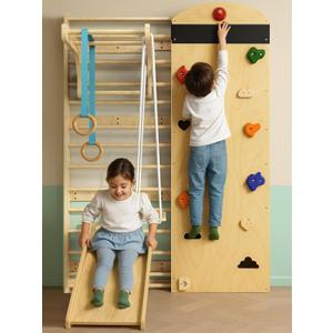 Swedish Ladder 7-in-1, Indoor Wooden Playground, Rock Climbing Wall for Kids and Adults, Kids Indoor Playset, Wooden Jungle Gym, for All Levels and Abilities