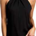 Women's Pleated Halter Neck Sleeveless Blouse Elegant Going Out Textured Tops (Black, L)