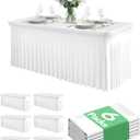 6 Pack Spandex Table Cover Skirts for 6ft Rectangle Tables, White Stretch Table Cloths with Floor-Length Ruffle, Elastic Fitted Skirted Tablecloth for Elegant Wedding Banquet Party Buffet Decoration