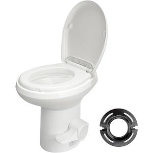 Clirass Efficient Gravity-Flush RV Toilet with Quiet-Close, Triple-Jet Flush with Adjustable Water Level, Standard Height and Foot Pedal for RVs, Trailers, and Campers