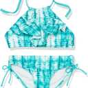 Kanu Surf Girls' Morgan Ruffle Halter Bikini 2-Piece Swimsuit, Pink, 2t (10, Willow Green Tie-dye)