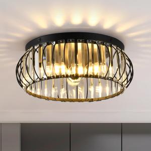 Semi Flush Mount Ceiling Light,3-Light Modern Close to Ceiling Light Fixtures, Crystal Ceiling lamp Hallway Light Fixtures for Foyer Bedroom Kitchen Laundry Room Living Room