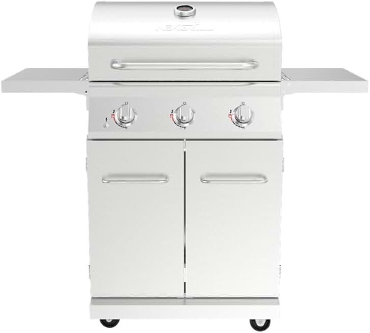 Nexgrill Stainless Steel 3-Burner Propane Gas Grill w/Foldable Side Shelves, 40,500BTUS, 591.05 sq. in. Cooking Area, Perfect for Outdoor Cooking & Grilling, BBQs, Backyard, Tailgating, 720-0830MN