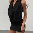 MakeMeChic Women's Halter Mini Dress Draped Front Ruched Bodycon Party Short Dresses (Black, M)