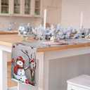 Christmas Red Bird Branch Table Runner Snowman Cardinal Burlap Table Runners, Winter Xmas Seasonal Coffee Table Center Decor for Home Kitchen Dining Party Indoor Outdoor 13x108 Inch