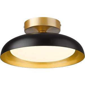 kudos Flush 12-inch LED Light Fixture, Black and Gold Finish, 12W/1200lm for Bedroom, Hallway, 3000K/4000K/6000K Adjustable, KDCL01-BK