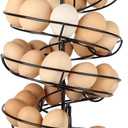 QUTREY Black Metal Egg Holder Countertop, Fresh Egg Skelter, Spiral Design Egg Dispenser Rack with Storage Basket for Display Easter Eggs (2 rails for med egg)