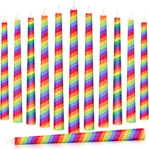 12 Pcs Rainbow Pride Stripe Taper Candles Decor Rainbow Gay Pride Burning Candles 10 Inch Tall Gay Pride Candles Set for Gay Lesbian Celebration Gifts