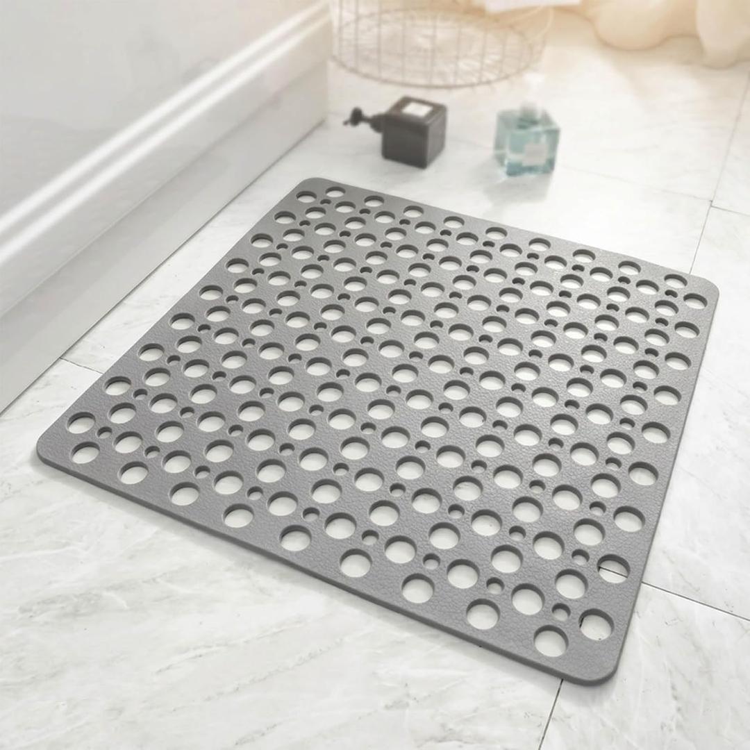 Casa and Beyond Shower Mat, Secure Shower Mat-Non-Slip, Washable Non-Slip Bathtub Mats, with Suction Cups and Drain Holes, Soft Textured Design, Easy to Clean for Bathroom (Grey, 20.9" x 20.9")
