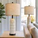 OYEARS 26.5" Bedside Table Lamps Set of 2, Farmhouse Table Lamp with USB A+C Charging Ports,Vintage Nightstand Lamp for Bedrooms and Living Rooms, Retro Resin End Table Lamp with Linen Shade,Black