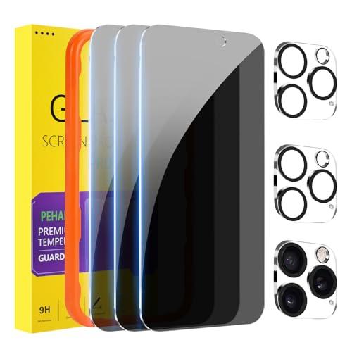 PEHAEL 3+3 Pack for iPhone 16 Pro Max Privacy Screen Protector with Camera Lens Protector Full Coverage Anti-Spy Tempered Glass Film 9H Hardness Easy Installation Bubble Free [6.9 inch]