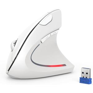TECKNET Ergonomic Mouse, 4800 DPI Silent Mouse 5 Adjustable DPI, Wireless Mouse 2.4G Vertical Mouse 6 Buttons Computer Mouse Wide Compatibility, White