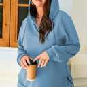 AlvaQ Womens Plus Size Sweatshirts Casual Long Sleeve V Neck Drawstring Hoodies Tops (Blue, XXL)