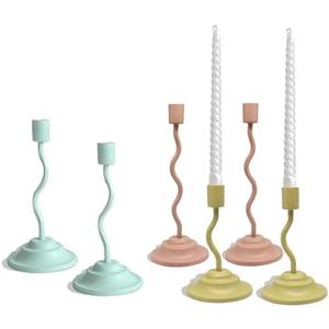 Multi Neon Bright Candle Holder,6pcs Metal Taper Candelabros Fit 0.85in Pillar Candle for Table Centerpiece, Wedding, Party and Birthday Home Decoration (Pink,Blue,Yellow)