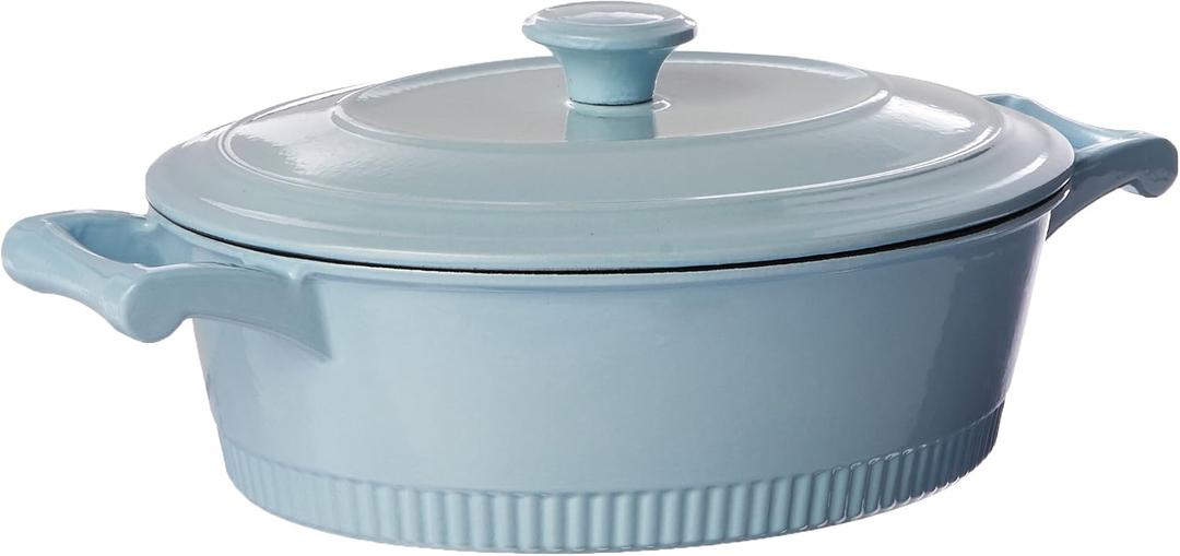 KitchenAid KCTI40CRGB Traditional Cast Iron Casserole Cookware, 6 quart, Glacier Blue