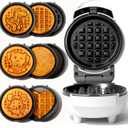 6-in-1 Mini Waffle Maker With Removable Plates, 4.5'' Mini Waffle Iron for Holidays, Parties & Events Waffle Maker Machine, 8 Plates with Premium Ceramic Coating, White