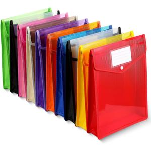 10 Pieces Plastic File Folders Envelope Expanding File Wallet Organizer Documents Folder with Snap Closure and Pocket, A4 Size Waterproof Transparent Pouch(Assorted Color,Vertical)