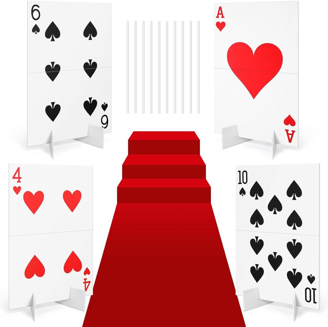 Reallnaive Casino Theme Party Decoration Giant Poker Yard Sign with Stakes Large Lawn Sign for Party to Enter Car Heart Entrance Door Birthday Decor Supplies(4 Sets,4 Style) (Red,White,Black)