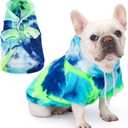 Dog Hoodie Tie Dye Dog Sweatshirt Chic Winter Clothes Ultra-Soft Warm Sweaters for Small Medium Dogs Fashion Pet Clothes for Dogs (Blue/Yellow/Green, XS (Back: 9.05",Chest: 13.77", Neck: 12.59"))