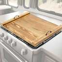 Maxdot Rv Stove Top Cover Board Wood Noodle Board Camper Stove Top Cover Countertop Cutting with 5 Pcs Adjustable Non-Slip Rubber Feet Leg Juice Groove for Trailer Gas Burner Kitchen(Light Brown)