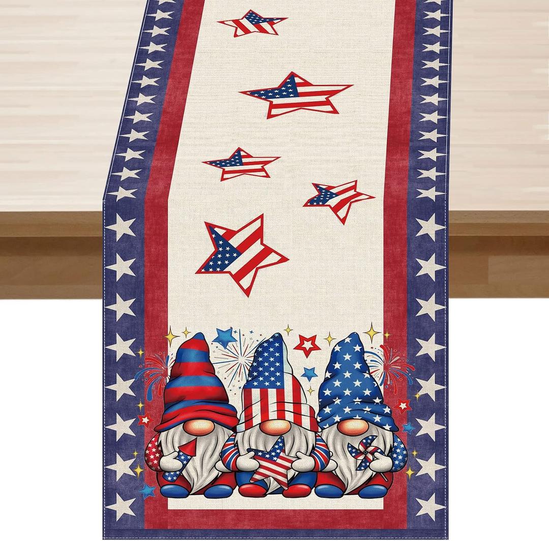 3 x XCHI Gnome Stars Patriotic America Memorial Day 4th of July Table Runner Table Decoration for Party Home Kitchen Dining Holiday Decor 13x60 Inch