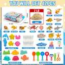 Ocean&Sand Sensory Bin with Lid, 42 Pcs Sensory Sand Kit with Sea Animals for Kids, Birthday Christmas Gifts for Boys Girls, Preschool Learning Activities Tools Box, Outdoor Sandbox Toys for Toddlers