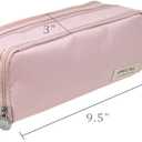 allydrew Large Capacity Pencil Case, 3 Compartment Pencil Pouch for Stationery Pens, Pink