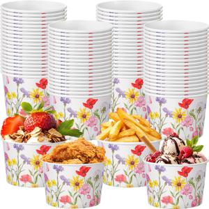 Hsei 60 Pcs 16oz Floral Disposable Soup Bowls Ice Cream Cups Flowers Snack Paper Bowls Wildflower Dessert Sundae Yogurt Cups Hot Cold Drink for Holiday Spring Party Supplies