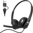 USB Headset with Microphone for PCWired Computer Laptop Headset with Noise Cancelling Microphone, Work Headphones with Mic for Home Office Teams Zoom (USB-A&C)-Dark Gray