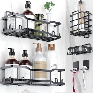 Shower Caddy Bathroom Shelves, The Athena Silken 4 Set, 40LB Capacity, Adhesive Tape No Drill - Rustproof -Gorgeous Powder Coated 304 Stainless Steel Shower Organizer for kitchen & Home Decor - Black