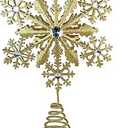Christmas Tree Topper,Lighted Glitter Snowflake Tree Topper with Neon Lights for Christmas Tree and Holiday Seasonal Decoration(Gold)