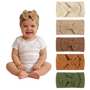 chiduerm 5 Pcs Baby Headbands With Hair Bows Elastic Soft Nylon Hairbands Handmade Hair Accessories For Baby Girls Newborn Infant Toddlers Kids (5, Brown)