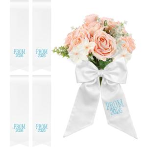 Frienda 4 Pcs Prom Bouquet Ribbon Bow Bouquet Sash Graduation Prom 2026 Ribbon 3 x 25 Inch Silk Bow for Flower Wrap DIY Crafts Congrats Grad Party Decor Senior Night Decorations (Blue)