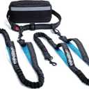 Hands Free Dog Leash for 2 Dogs Waist Leash for Dog Walking with Dual Bungee, Reflective No Pull Design, Adjustable Belt & Pouch for Running, Hiking, Jogging