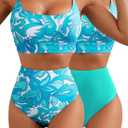 Herseas 2 Piece High Waisted Bikini Set for Women 2025 Spaghetti Straps Swim Top with Reversible Bottom Bathing Suit (X-Large, Turquoise)