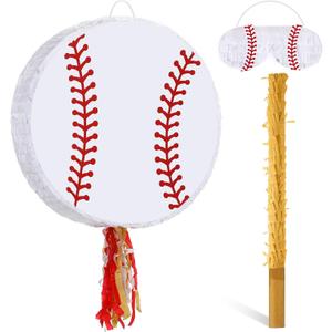 Baseball Piata for Birthday Party 12.6 x 12.6 Inch Baseball Piata for Kids with Stick and Blindfold Traditional Mexican for Sport Birthday Party Supplies Decor