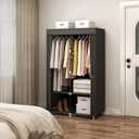 Portable Closet Wardrobe for Small Room, 35-Inch Clothing Organizer Storage Rack with 2 Clothes Hanging Rods and 4 Shelves, Non-Woven Fabric Cover, Black