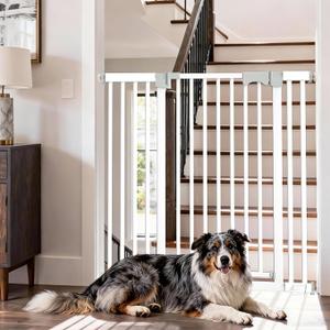 41'' Extra Tall Baby Gate for Large Dogs Pets Indoor No Jumping Over, 30-48.8'' Wide Heavy Duty Puppy Gate for Doorways, Pressure Mounted Metal Gate for Child Toddler No Tools Needed(White)