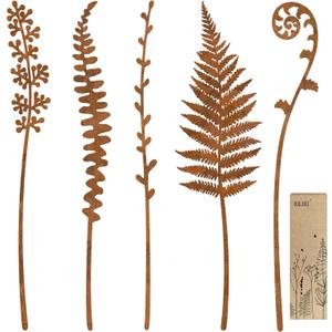 Metal Flowers for Outside,Garden Stakes Decorative,Flower Bed Decor Plant Stakes,Garden Statues Outdoor Clearance,Metal Yard Art Outdoor,Plant Decorations for Pots (5 X Fern)