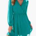 Women's Mini Dresses Casual Spring V Neck Chiffon Long Peasant Sleeves Flowy Autumn Dress, Large