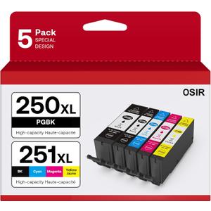 PGI-250XL CLI-251XL 5 Color Value Pack, Compatible for Canon 250 251 Ink Cartridges to use with PIXMA MX922, MG5420, MG5520, MG5522, MG6320, MG6620, iP7220 (PGBK, Black, Cyan, Magenta, Yellow)