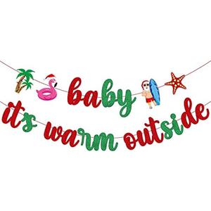 Baby Its Warm Outside Banner for Summer Holiday Christmas Party Decorations, Hawaii Mele Kalikimaka Christmas Decorations, Tropical Summer Christmas Banner Decorations