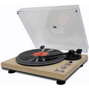 Retro Vinyl Record Player, Fully‑Automatic Belt‑Driven Turntable with BT Wireless, 33/45 RPM Speeds, Auto‑Repeat Function, Hi‑Fi, Anti‑Skate, Dust Cover, Anti-Resonance, RCA Outputs, White